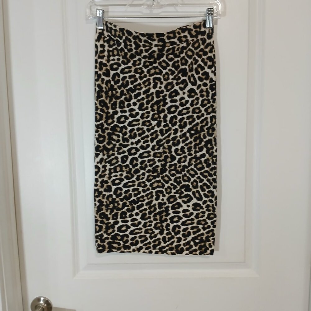 Forever 21 Leopard Print Midi Skirt Women's Small Stretch Bodycon - Like New